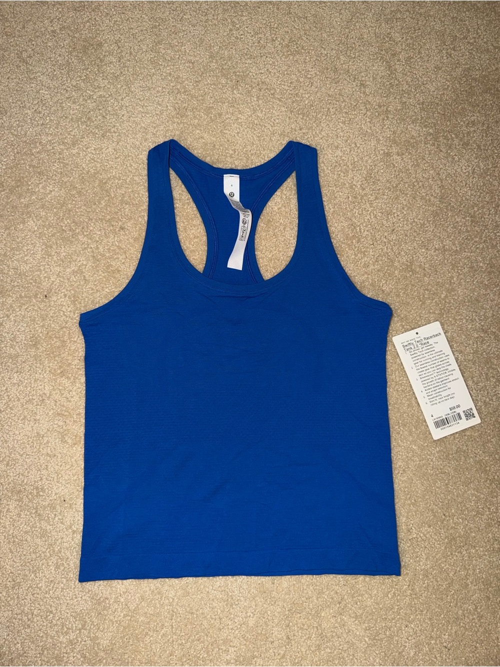 LULULEMON CERULEAN BLUE SWIFTLY RACE LENGTH TANK TOP NWT SIZE 4
